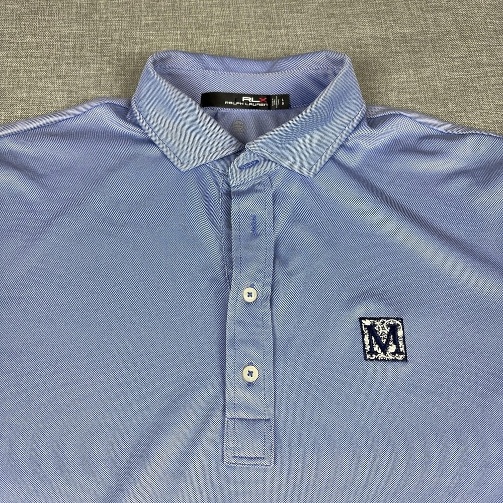 RLX Ralph Lauren Polo Shirt Mens L Blue Stretch Golf Logo Short Sleeve Mediterra